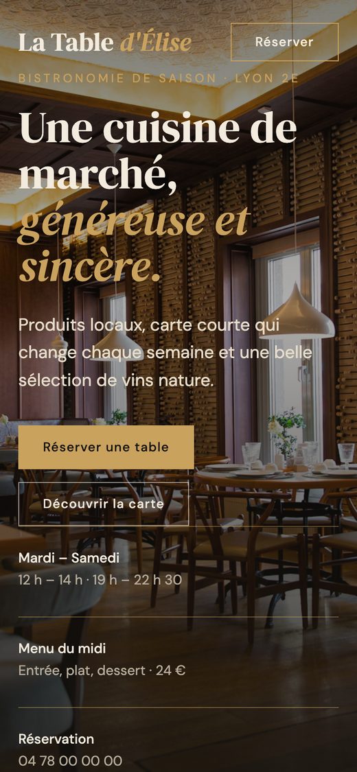Exemple de site : Restaurant, version mobile
