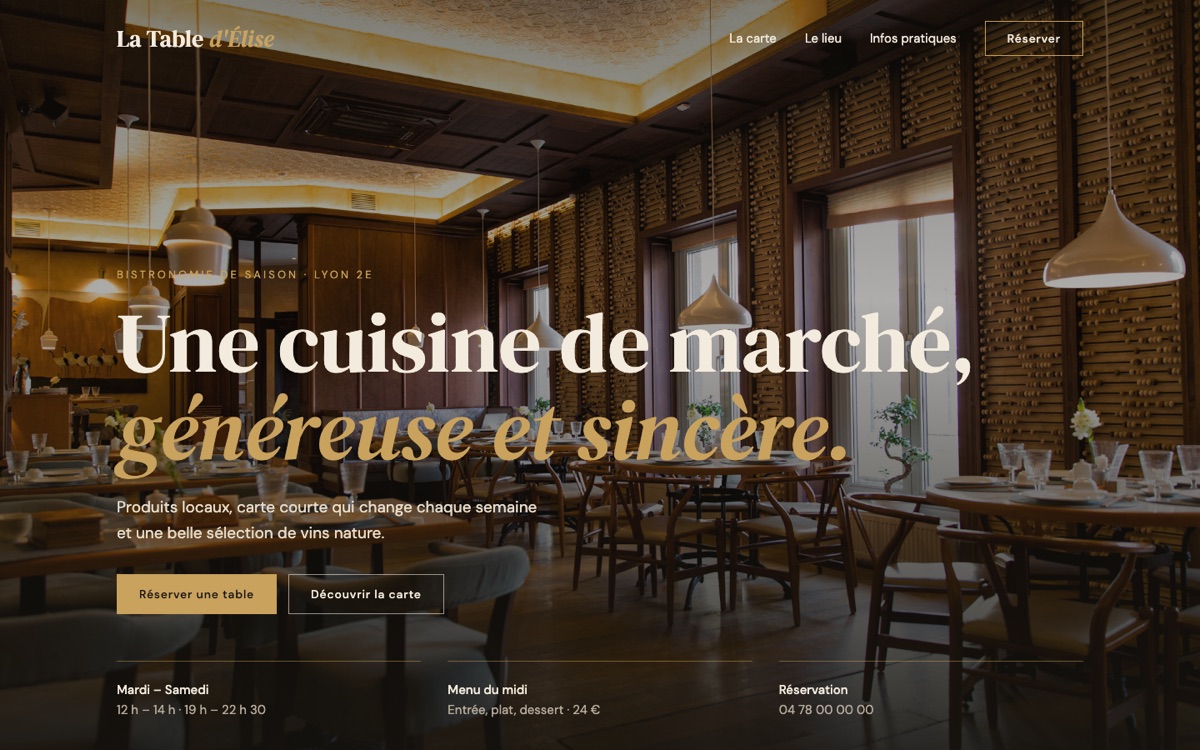 Exemple de site : Restaurant, version ordinateur